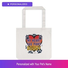 Custom Pitbull Pit Bull Paw Print Tote Bag Personalized Pet Name Cotton Canvas