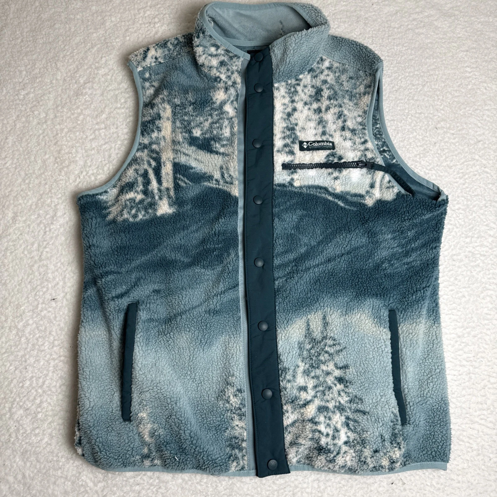 Columbia Helvetia Vest Men's Sherpa Fleece Snap Retro Hiking Camping Size L