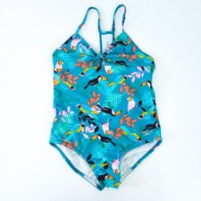 Speedo Girls Bathing Suit One Piece Tropical Toucan Birds Racerback Thin Staps