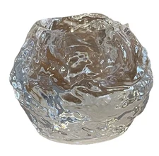 Kosta Boda Snowball Votive Candle Holder Clear Crystal Glass Swedish Modern 3" H