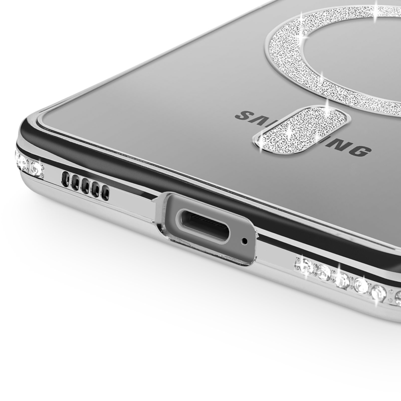 Coque diamant Galaxy S25 Avizar Argent idéale pour vos soirées et événements