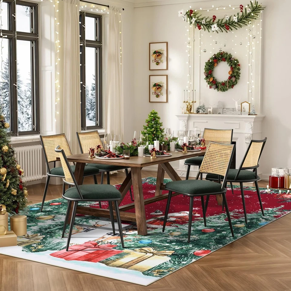 Christmas Carpet Living Room Rug Non Slip Washable Santa & Snowman Festive Red - Image 3 of 4