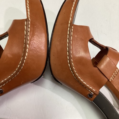 Celine Leather Sandal With High Heel Platform Slingback Shoes Brown 8.5 HTF - Picture 9 of 17