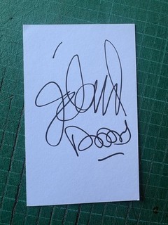 JOHN DENSMORE (THE DOORS) signed index card 5.5x3.5" Genuine Autograph