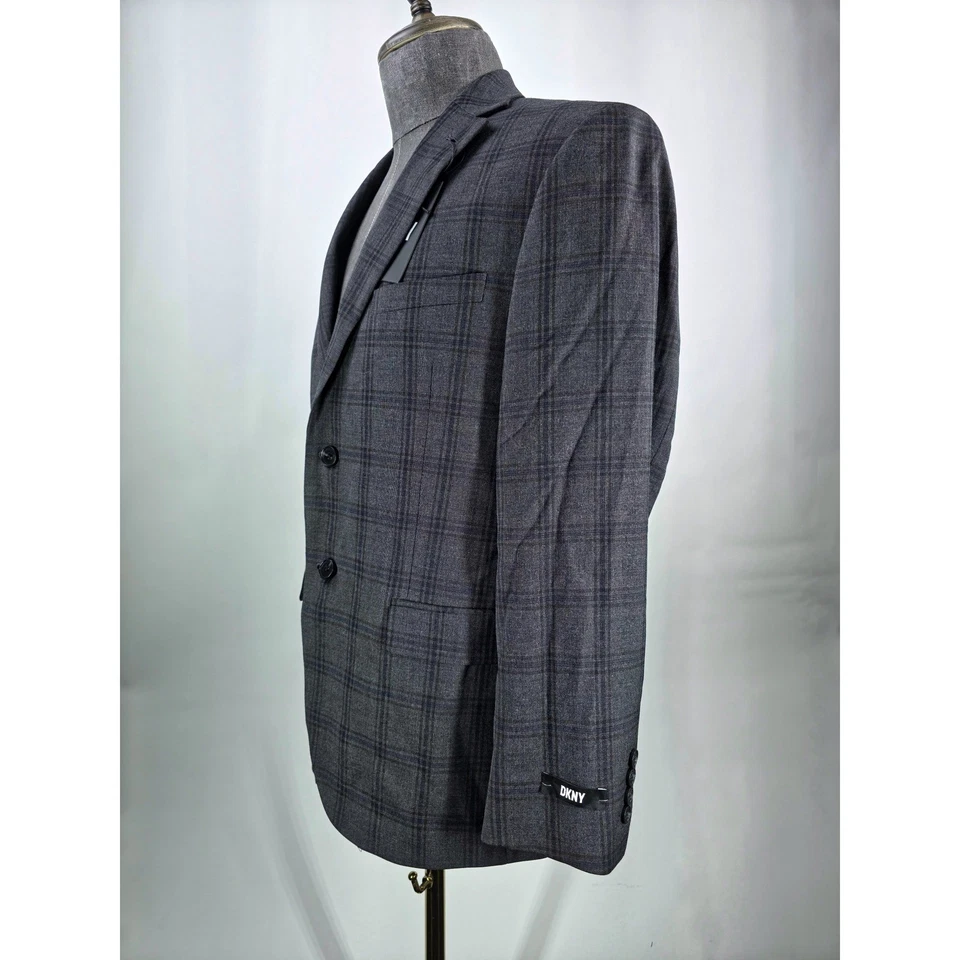 DKNY 2 Piece Suit Mens 40S Pants 33W Gray Plaid Two Button Duran NWT - Image 2 of 4