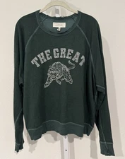 The Great The Tiger Sweatshirt Evergreen Pullover Distressed Sz 2