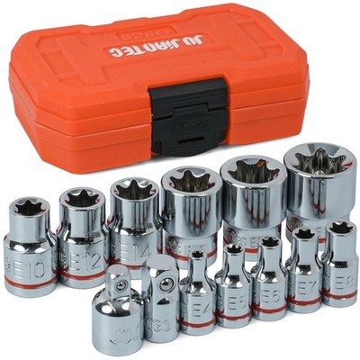 13-Piece E-Torx Socket Set with 6-Point Star Design - E4 to E20 Sizes, 1/4  & 3/