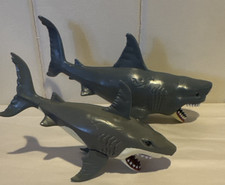 Chomping Shark Action Figure Toy -2 Great White Sharks -10 3/4" and 8" long