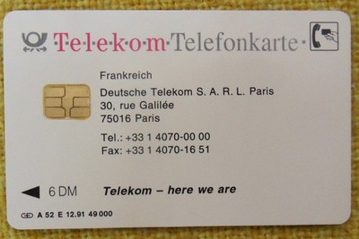 Telephone Card A 52E/91 New/Full - Telekom France (30A-25)