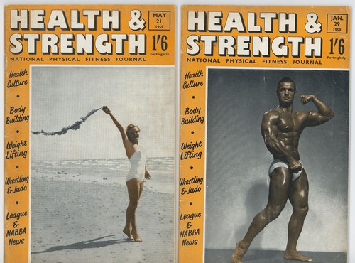 2 x MALE BODYBUILDER MAGAZINE HEALTH & STRENGTH 1959 - MEN PHYSIQUE GAY INTEREST