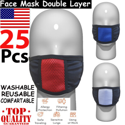 25 PCS BLACK Color Face Mask Mouth & Nose Protector Respirator Masks Made in USA