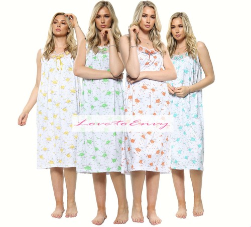 Ladies Nightgown 100% COTTON Sleeveless Floral Night Dress PJ Night Lounge Shirt - Picture 10 of 13