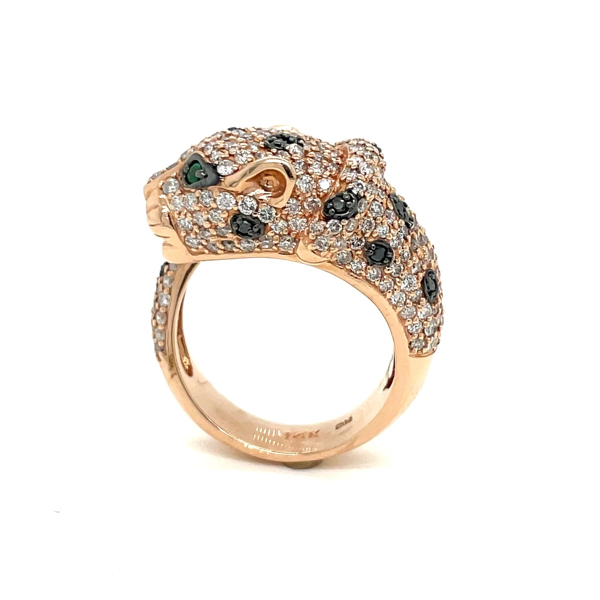 Aristo Effy 14k Rose Gold, Black and White Diamond, and Emerald Panther Ring 7