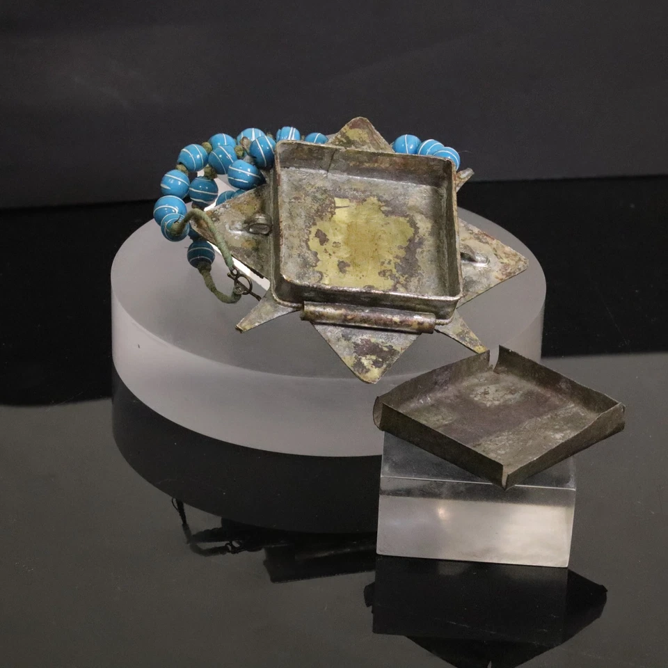 Antigua caja de oración tibetana Ghau Gau estrella colgante collar de cuentas de vidrio 16" Foto 4 de 4