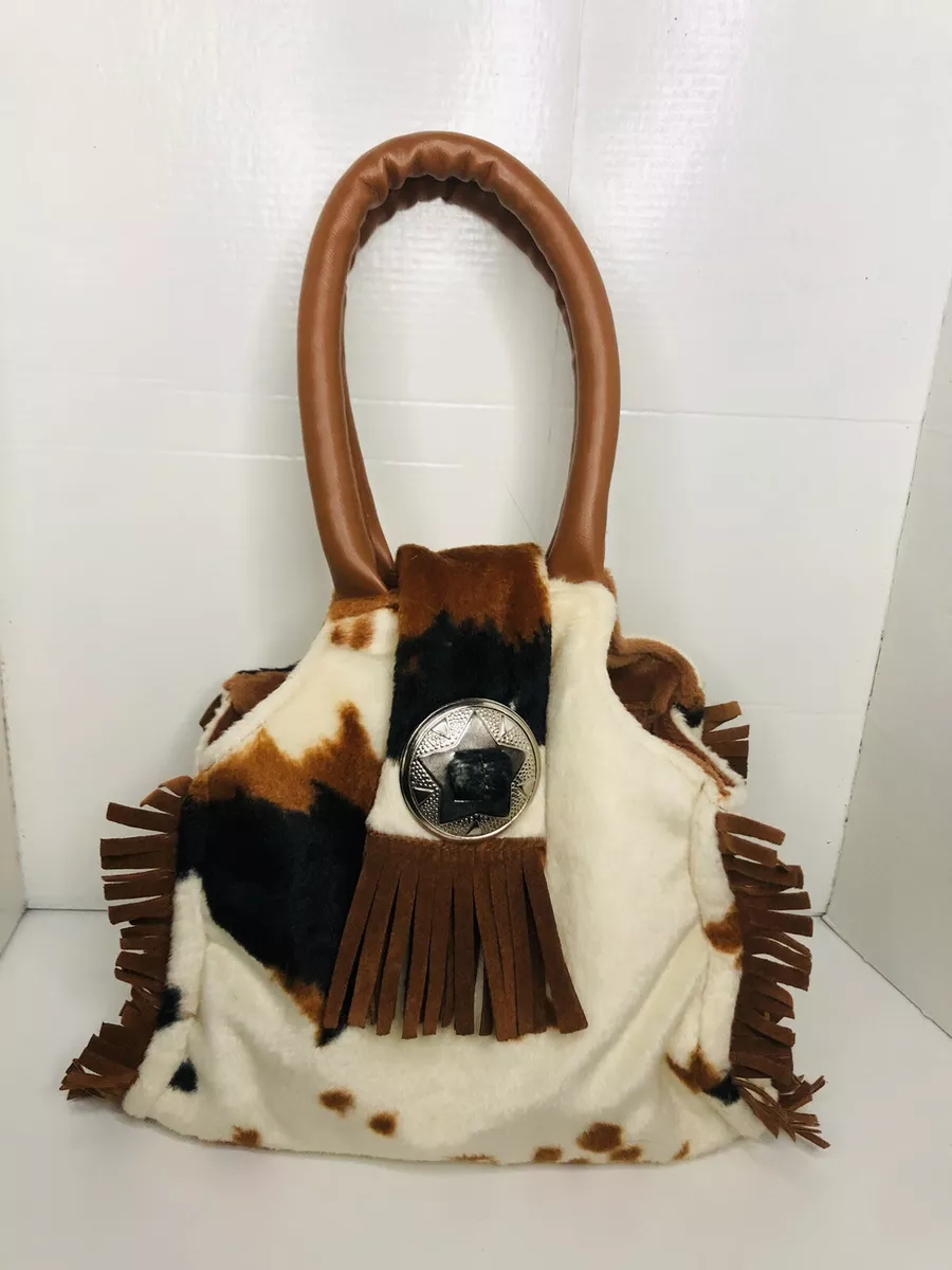 Sassy Pet Saks Horse Cow Print Purse Fringe Hand Bag by Douglas Cowboy/girl