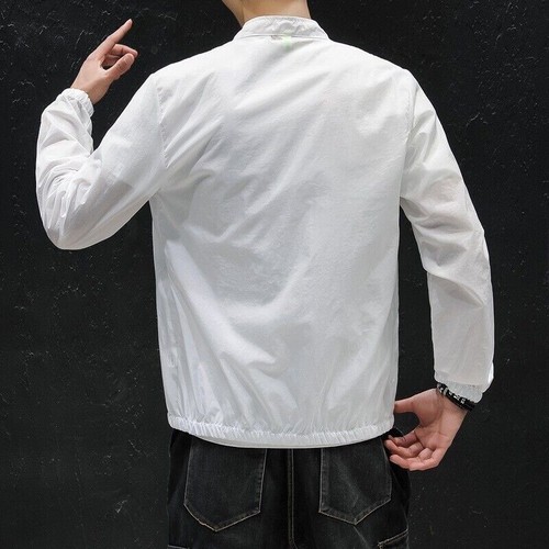Chaqueta de protección solar informal para hombre manga larga cuello alto cremallera ropa exterior abrigo - Imagen 9 de 28