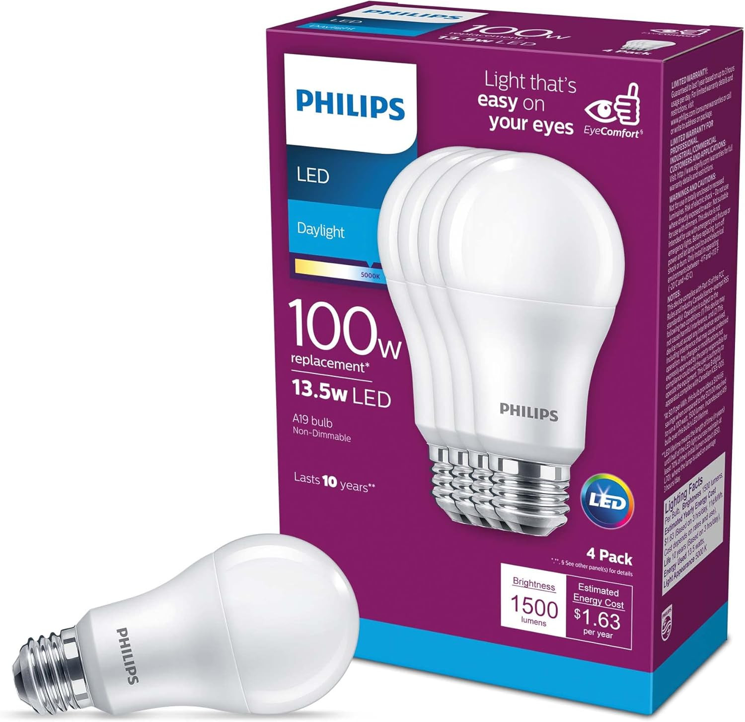 Basic Frosted Non-Dimmable A19 Light Bulb - Eyecomfort Technology - 1500 Lumen -
