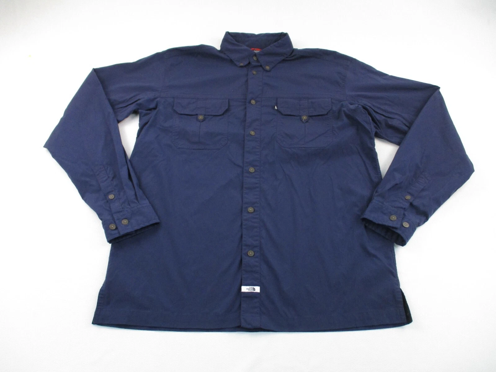 North Face Shirt Mens XL Blue Outdoor Button Up Hiking Long Sleeve Vented