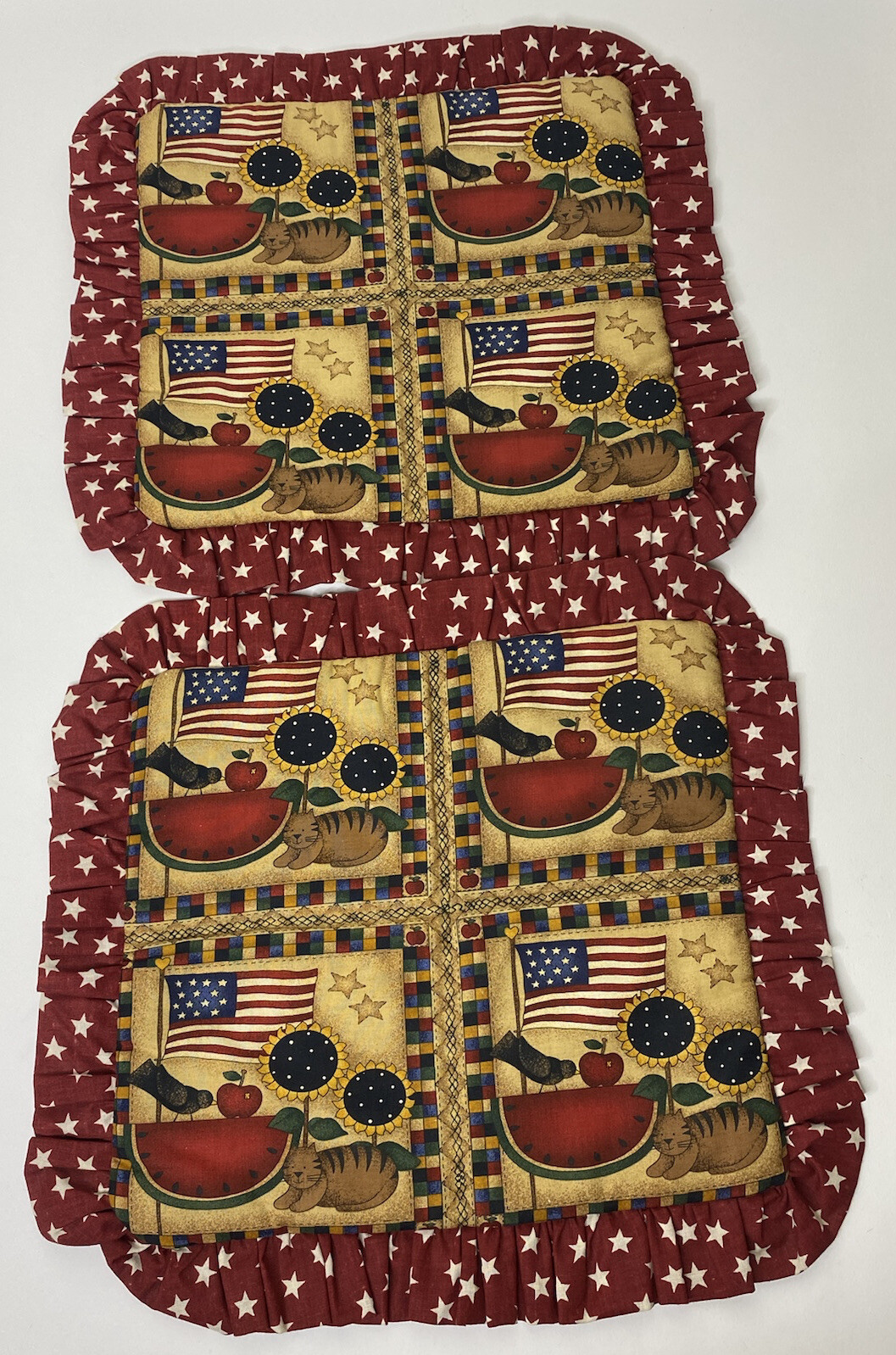 Handmade Country Cat Quilted Throw Pillow Cover 14x13 Farmhouse Cottage