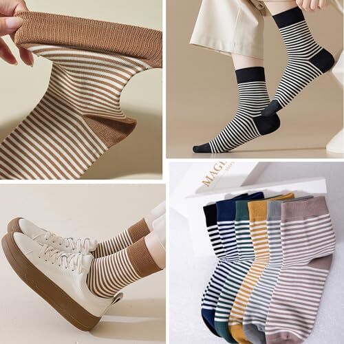 Womens Mini Crew Socks Combed Cotton Casual 5-10 Color#02 (Stripe 6-pairs) - Picture 5 of 7
