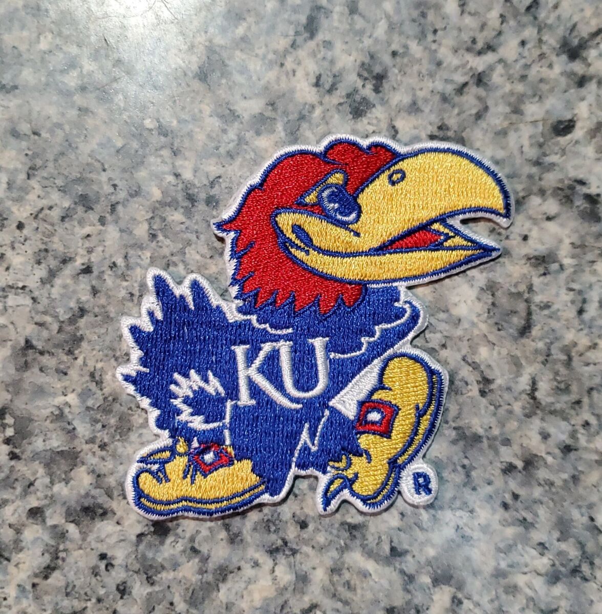Kansas Jayhawks Vintage Style Logo Patch. Embroidered. Iron Kansas Jayhawks Vintage Style Logo Patch. Embroidered. Iron