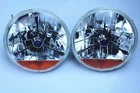 Street Hot Rat Rod 7" Tri Bar Blue Dot H4 Headlights PAIR Amber Turn Signals 12v
