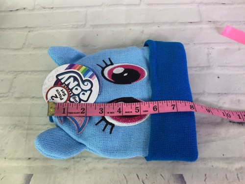 My Little Pony Rainbow Dash Face Sparkle Knit Beanie Hat & Gloves Girls 2pc Set - Picture 5 of 7