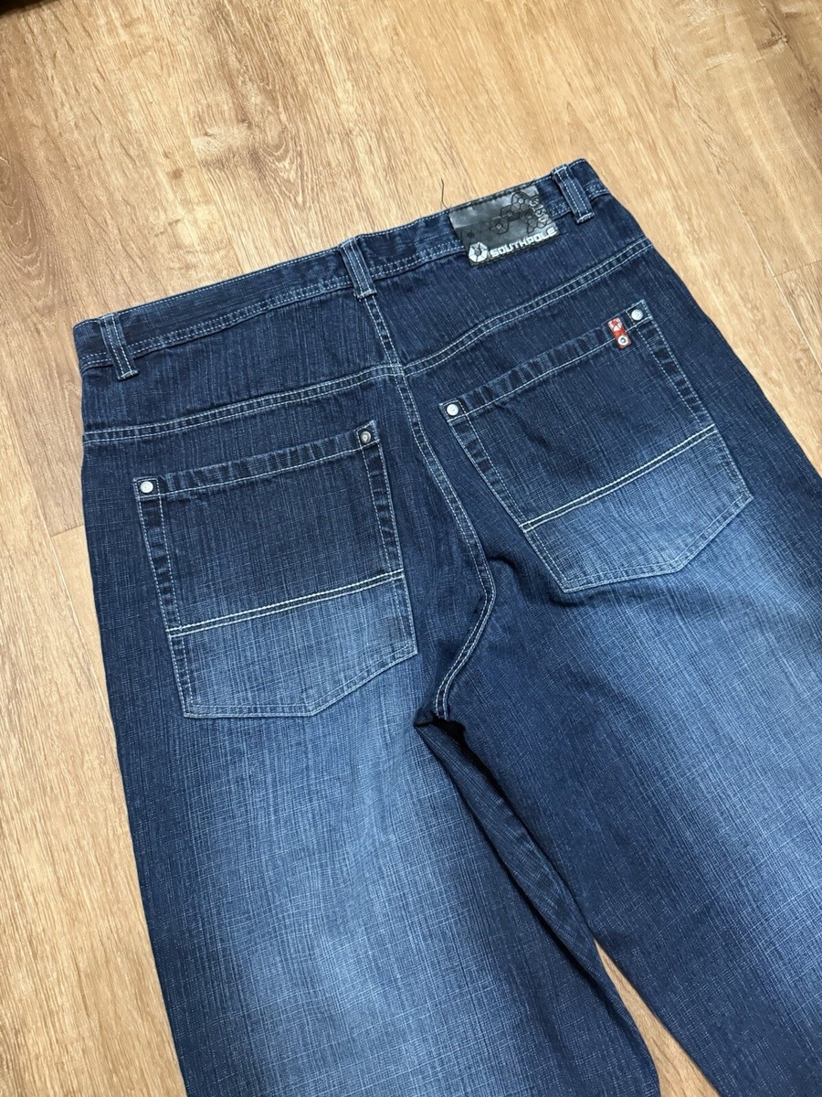 Southpole Jeans Mens Size 38 Blue Baggy Wide Leg Faded
