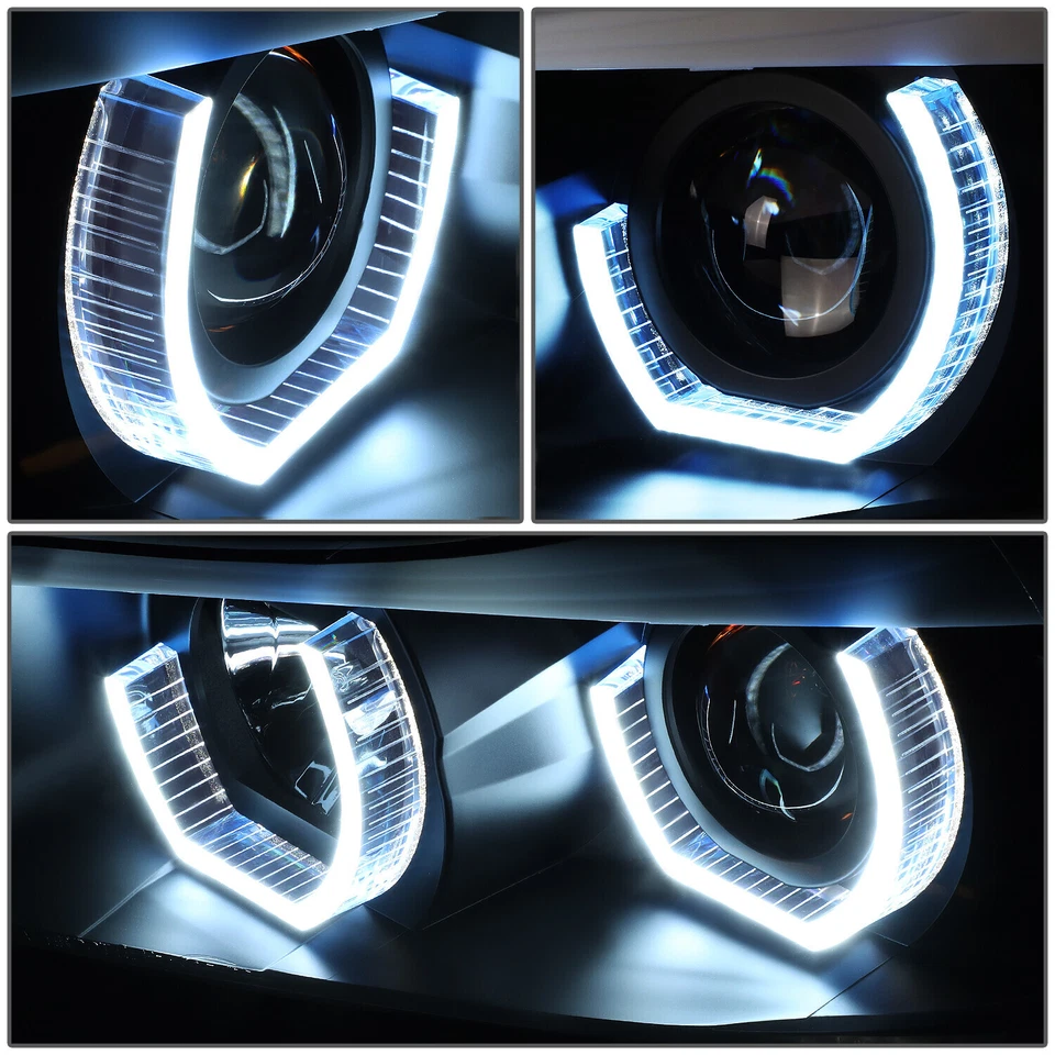 FOR 2006-2008 BMW 3-SERIES E90 PAIR BLACK HEADLIGHT W/BLUE LED 3D CRYSTAL U-HALO Foto 3 de 4