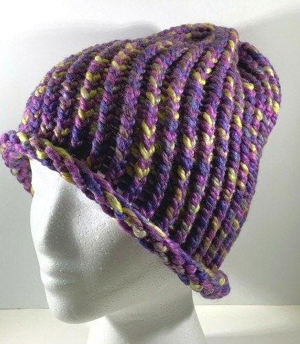 Hand Knit Hat Beanie Purple Lavender 