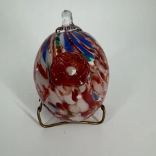Art Glass Hummingbird Feeder Swirl Art Glass Hand Blown Multi Colored Red White