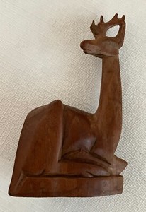 INDONESIAN WOODEN DEER / ANTELOPE - Hand Carved Art Sculpture Figurine