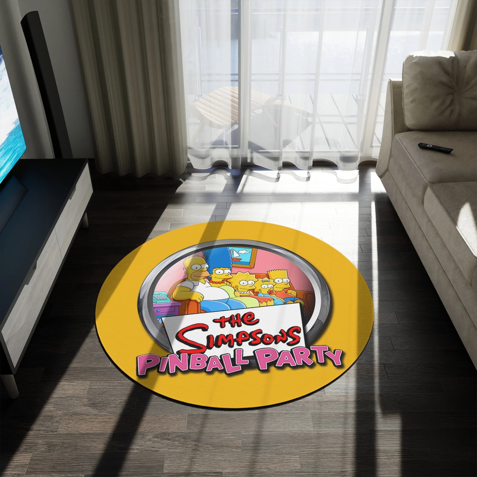 The simpsons pinball party Round area rug arcade game room decorations