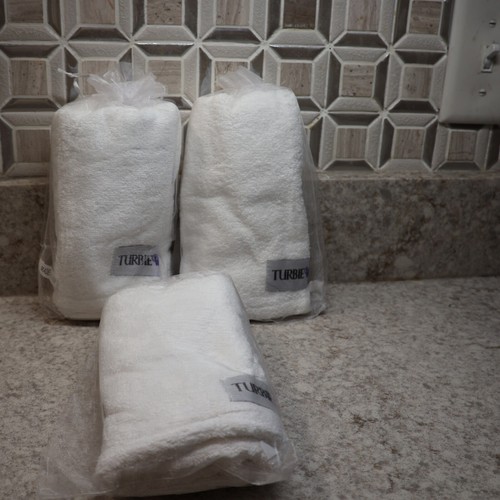 Lot 3 x Turbie Twist Cotton Hair Towels Gift Bagged White NEW