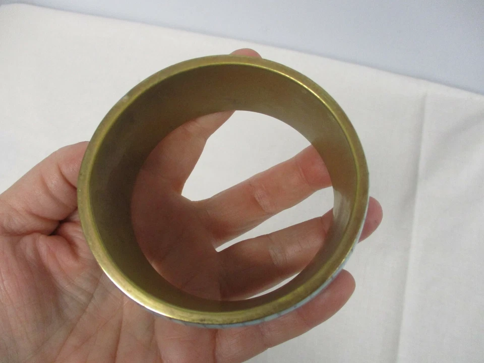 BONITA PULSERA BRAZALETE ANCHO LATÓN con RAYA RESINA TURQUESA Foto 3 de 3