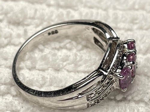 Vintage Sterling Silver 925 Ring with Three Pink Oval Topaz Bead Accents Size 7. - Picture 13 of 24