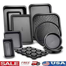 10 Piece Non Stick Bakeware Set Carbon Steel Kitchen Baking Trays Tools New