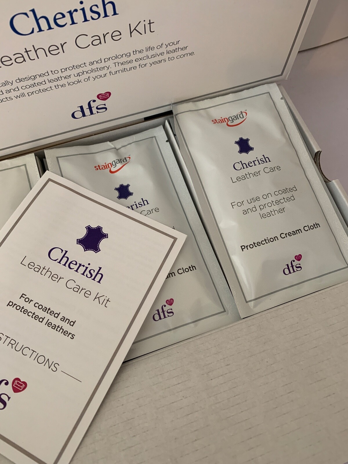 DFS Cherish Leather Care Kit With Cleaning Wipes and Protective Sachets