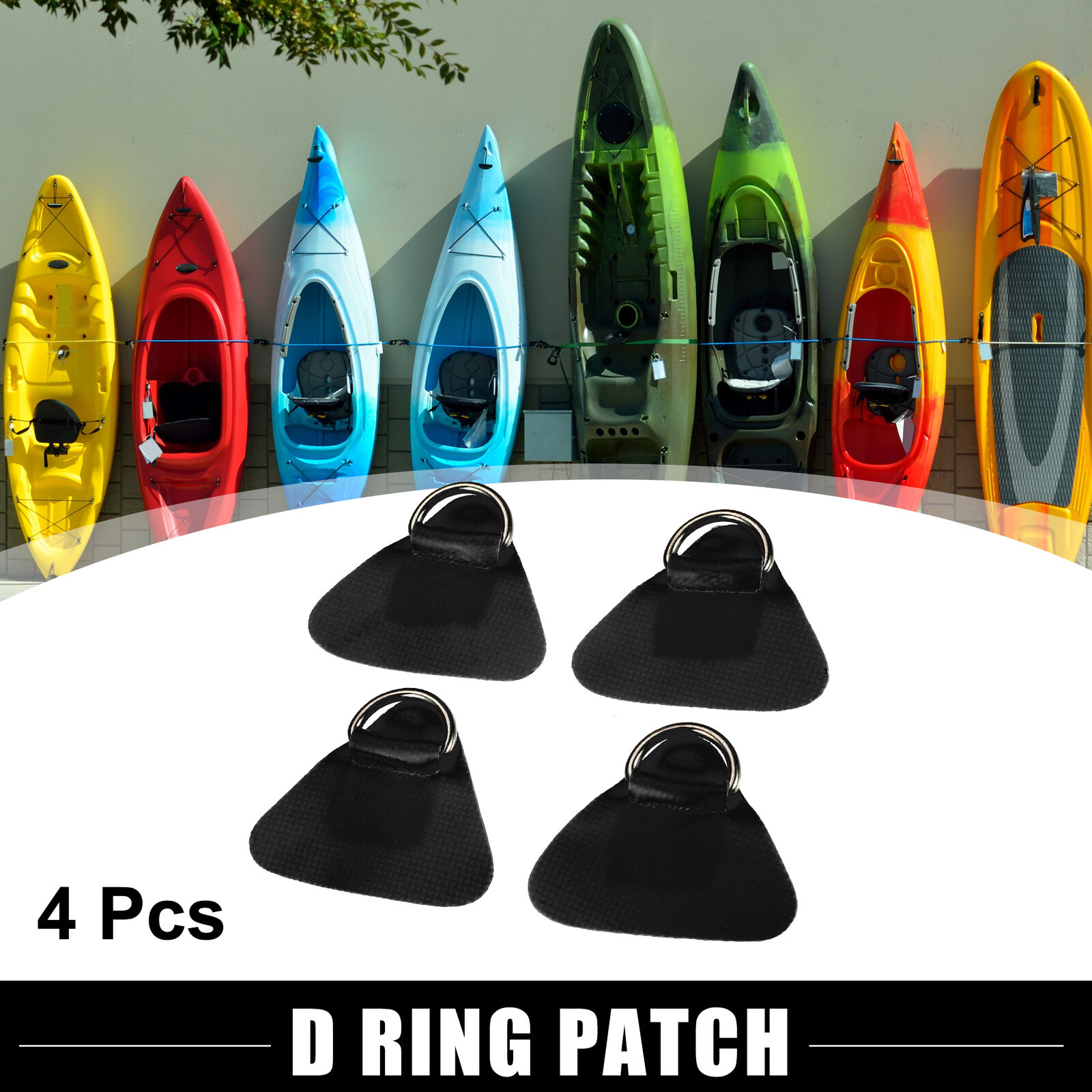 4pcs D Ring Patch PVC Stainless Steel Black for Inflatable Boat Canoe Kayak