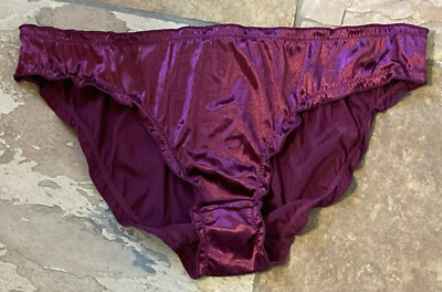 SANGRIA Wine 6/M Buttery Ultra Soft Silky Second Skin SATIN Ruffle Bikini Panty