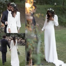 Boho Satin Long Sleeve Wedding Dress Bridal Gown Custom Made 2 4 6 8 10 12 14 