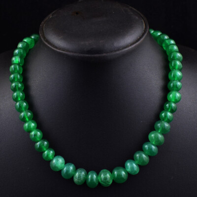 377 Cts Earth Mined Enhanced Emerald Round Shape Beads Womens Necklace JK 38E408