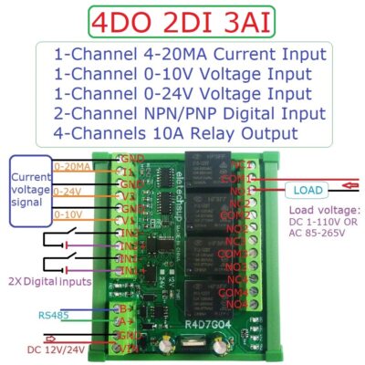 5PCS 4DO 2DI 3AI RS485 Modbus RTU Relay PLC IO Expanding Board Current Voltage