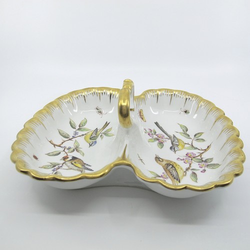 c1885 KRISTER PORCELAIN MANUFACTORY KPM Divided Serving Dish with Handle Birds
