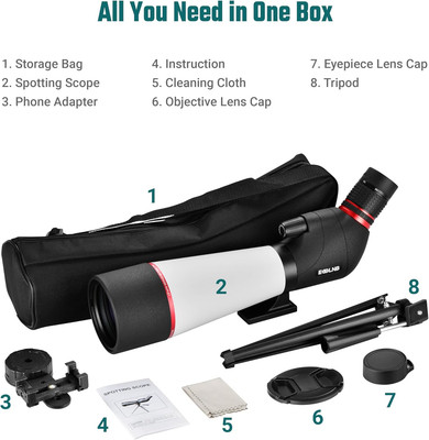 20-60X80 Spotting Scopes, 45 Degree Angled BAK4 High Definition Waterproof Sp...