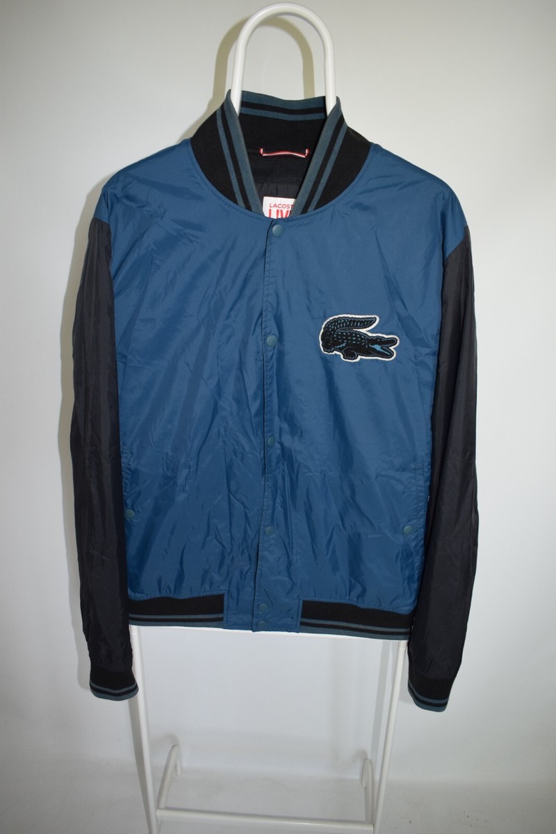 Lacoste Live Vintage Big Crocodile Logo Blue Varsity Bomber Jacket