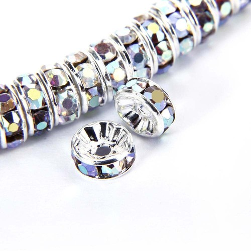Clear AB Rhinestone Rondelle Spacers Gold/Silver 4mm 6mm 8mm 10mm 50pcs Per Bag - Picture 2 of 7
