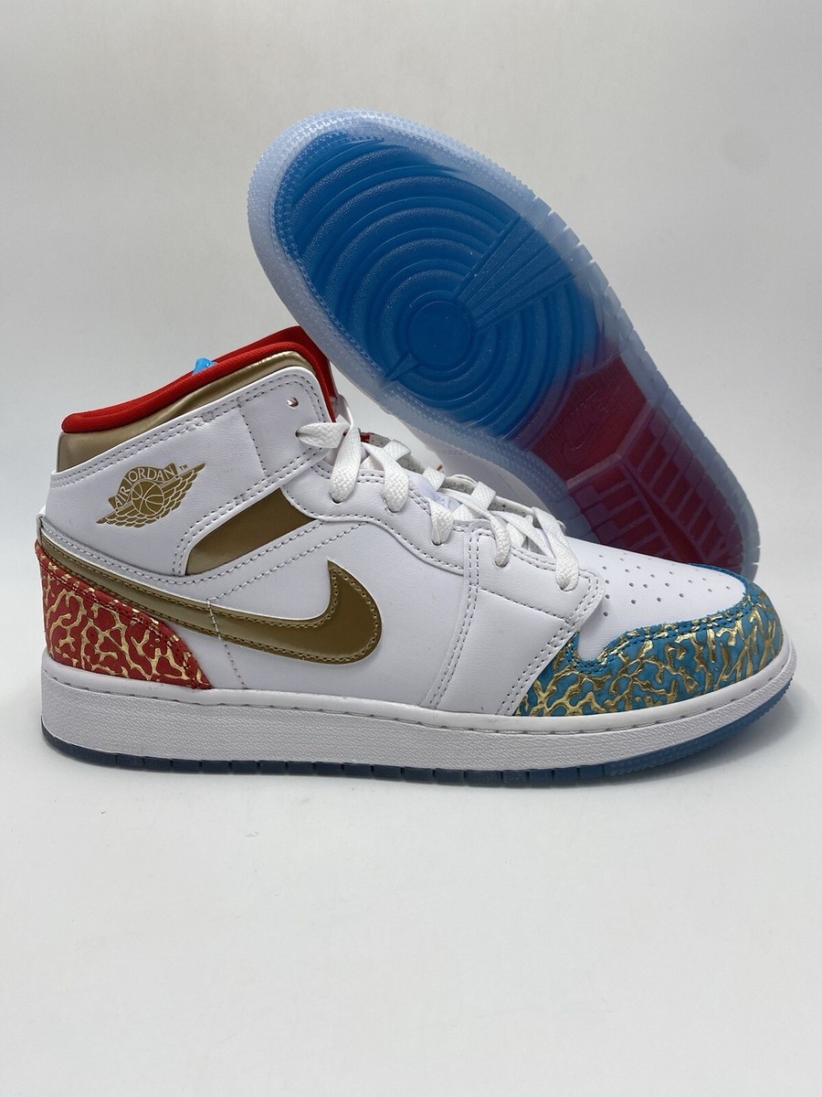 Nike Air Jordan 1 MId SS (GS) White Metallic Gold Shoes Nike Air Jordan 1 MId SS (GS) White Metallic Gold Shoes
