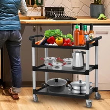 Service Cart Heavy Duty 3-Shelf Rolling Utility/Push Cart with Lockable Wheels