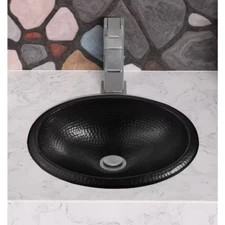 Monarch Abode Bathroom Sink 17" x 13" Drop-In Oval Hand hammered Matte Black
